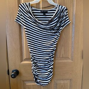 INC International Concepts Black & White Striped Top with Draped Neck
